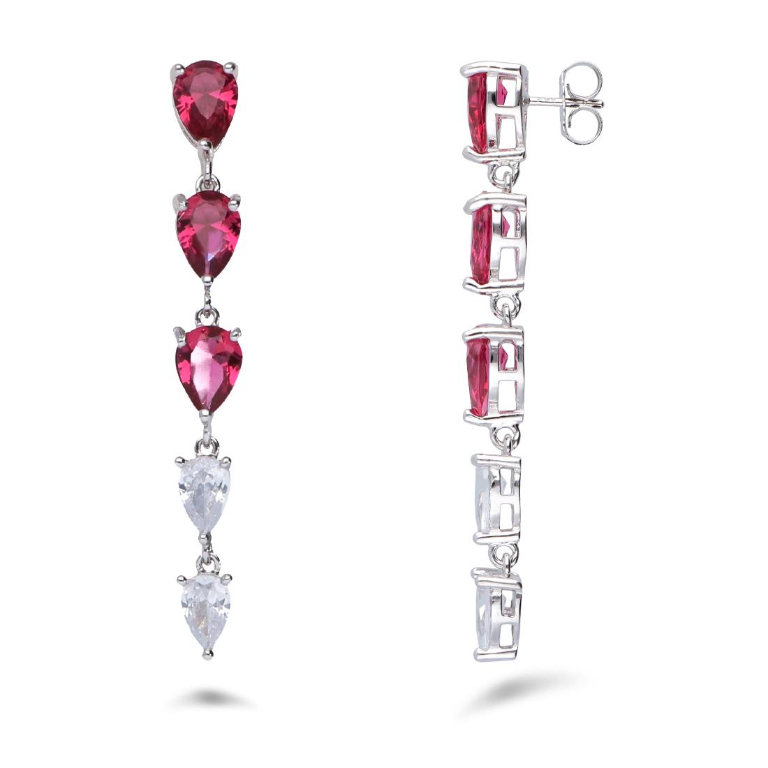 Boucles D'oreilles Pendantes En Argent 925 Avec Onyx Et Zirconium - Fabrication Italienne, Longueur 3,4 Cm