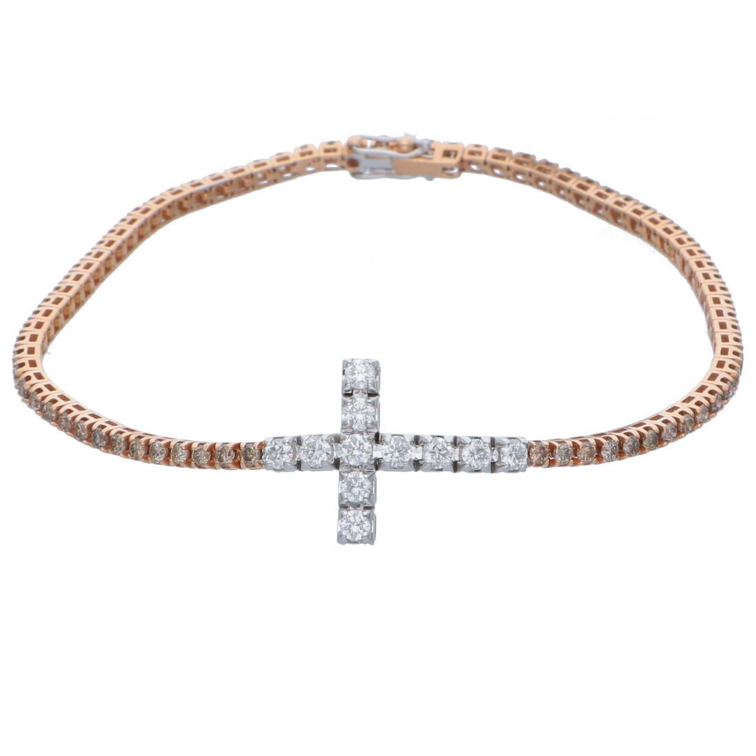 ALFIERI & ST. JOHN Bracciale tennis croce con diamanti bianchi e brown
