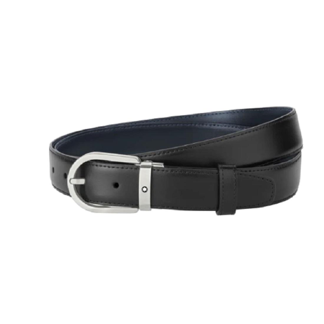 MONTBLANC Cintura reversibile in pelle blu/nera